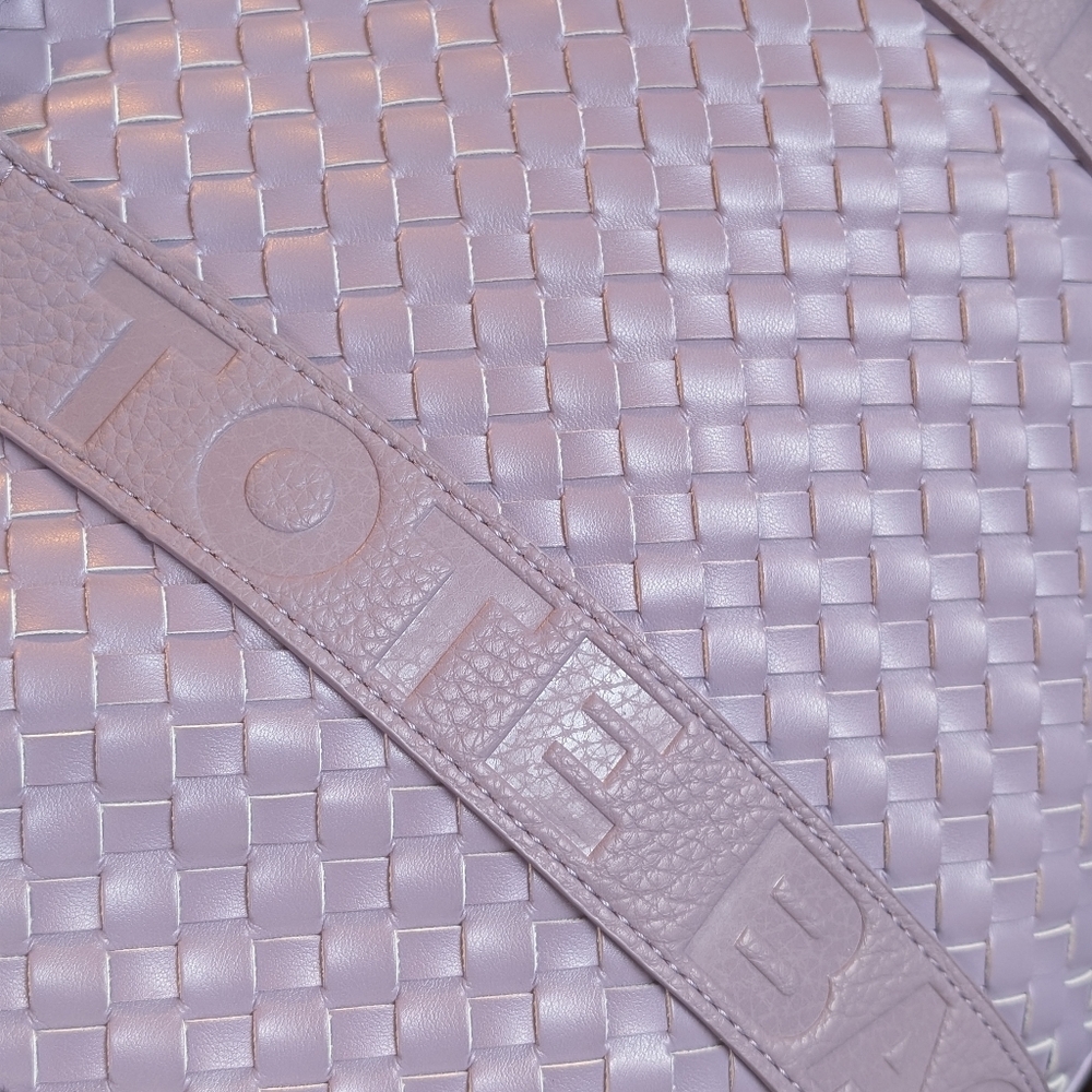 Large Square Woven Tote Bag W/Matching Wallet And Heart Charm 💜 Lavender - Picture 4 of 12